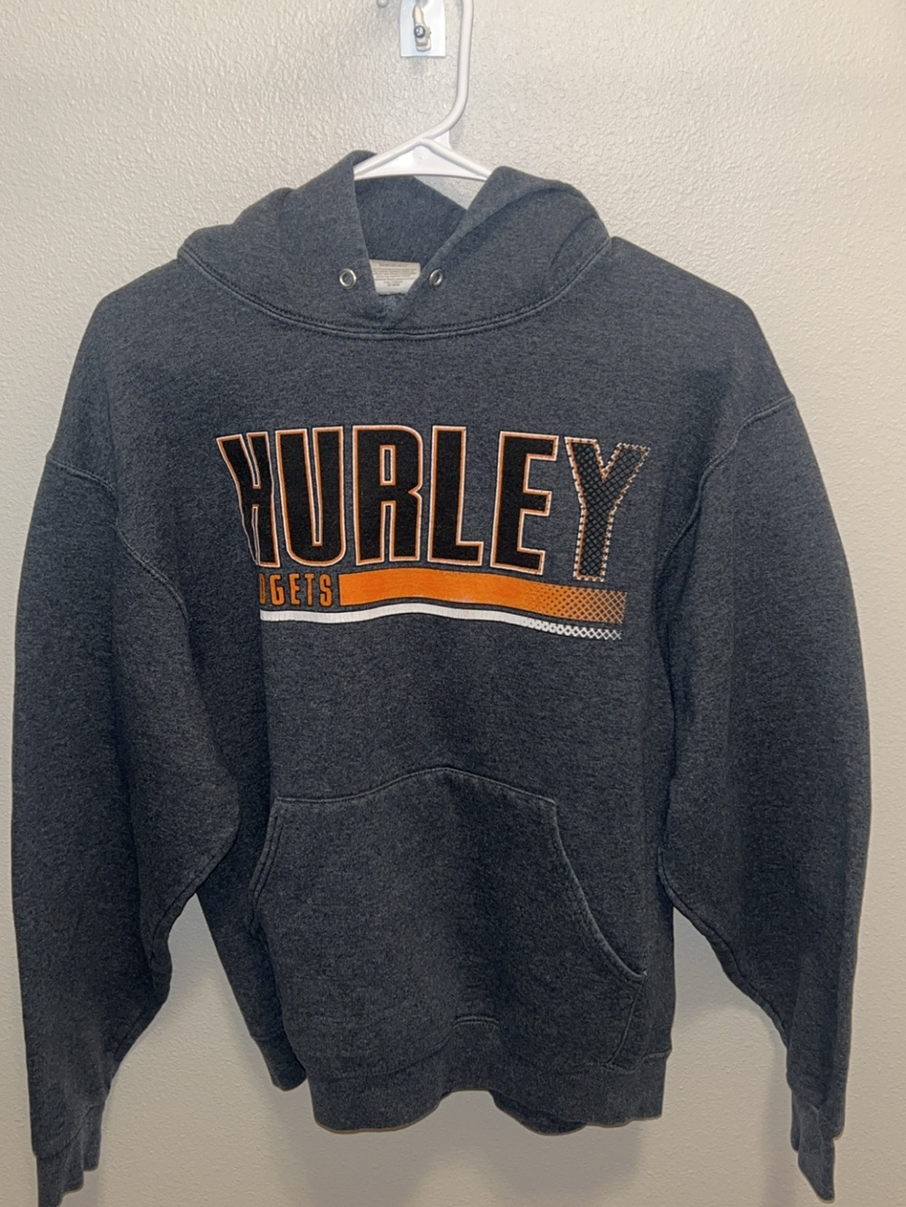 Jerzees Dark Gray Crewneck Sweatshirt with Orange and White Logo